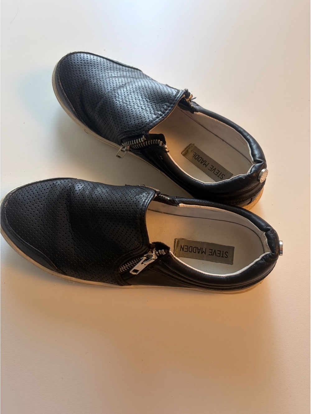 Steve Madden Black Perforated Slip-On Sneakers with Side Zip
